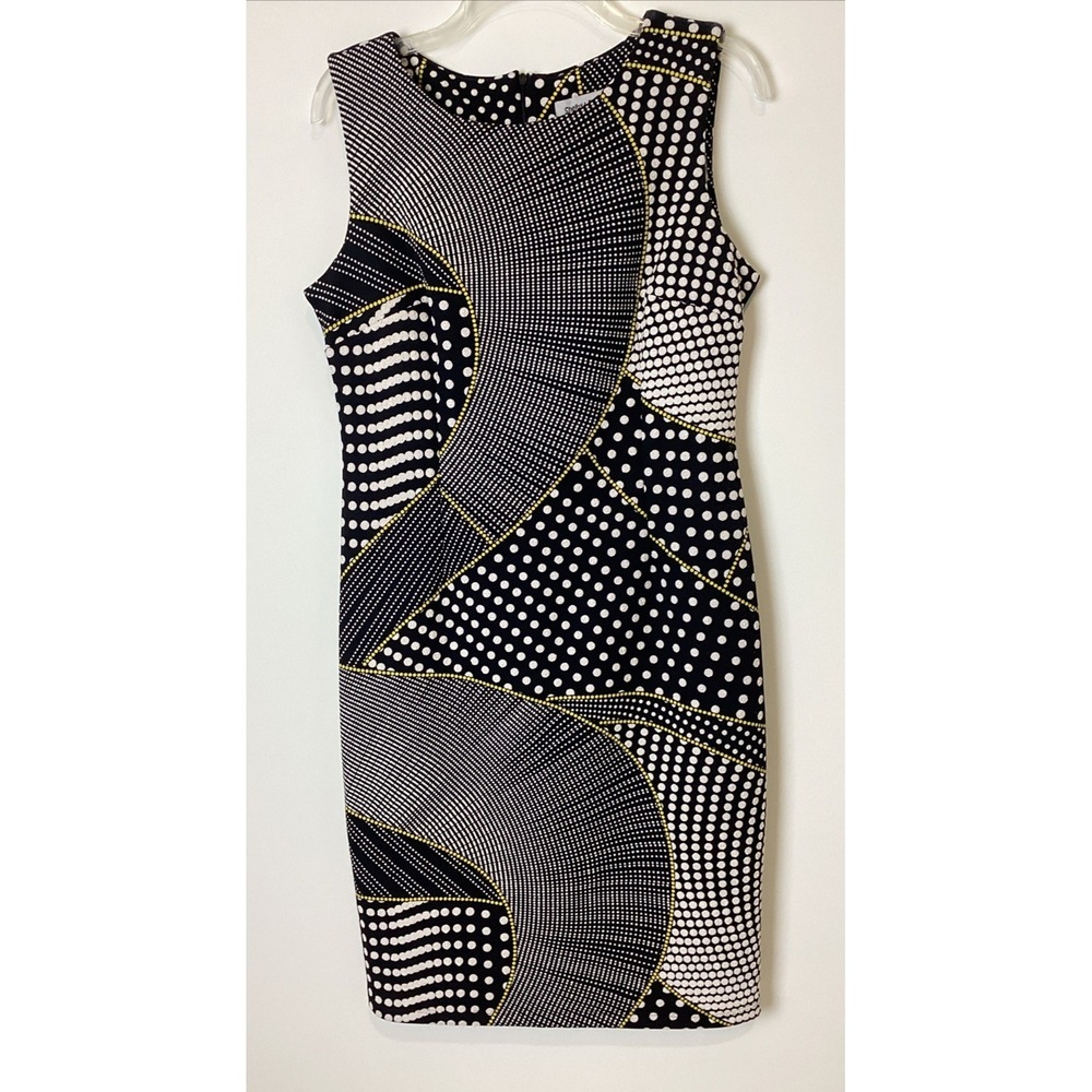 Women's Sheath Dress 10 Black/White/Yellow‎ Polka Dot Zip Shelby Palmer ModSquad